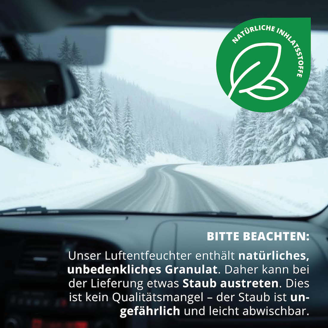 Gefüllt mit Naturgranulat=>Unser Luftentfeuchter enthält unbedenkliches, natürliches Granulat, das bei der Lieferung manchmal leicht stauben kann. Dies ist kein Qualitätsmangel und der Staub ist harmlos. Du kannst ihn einfach wegwischen.