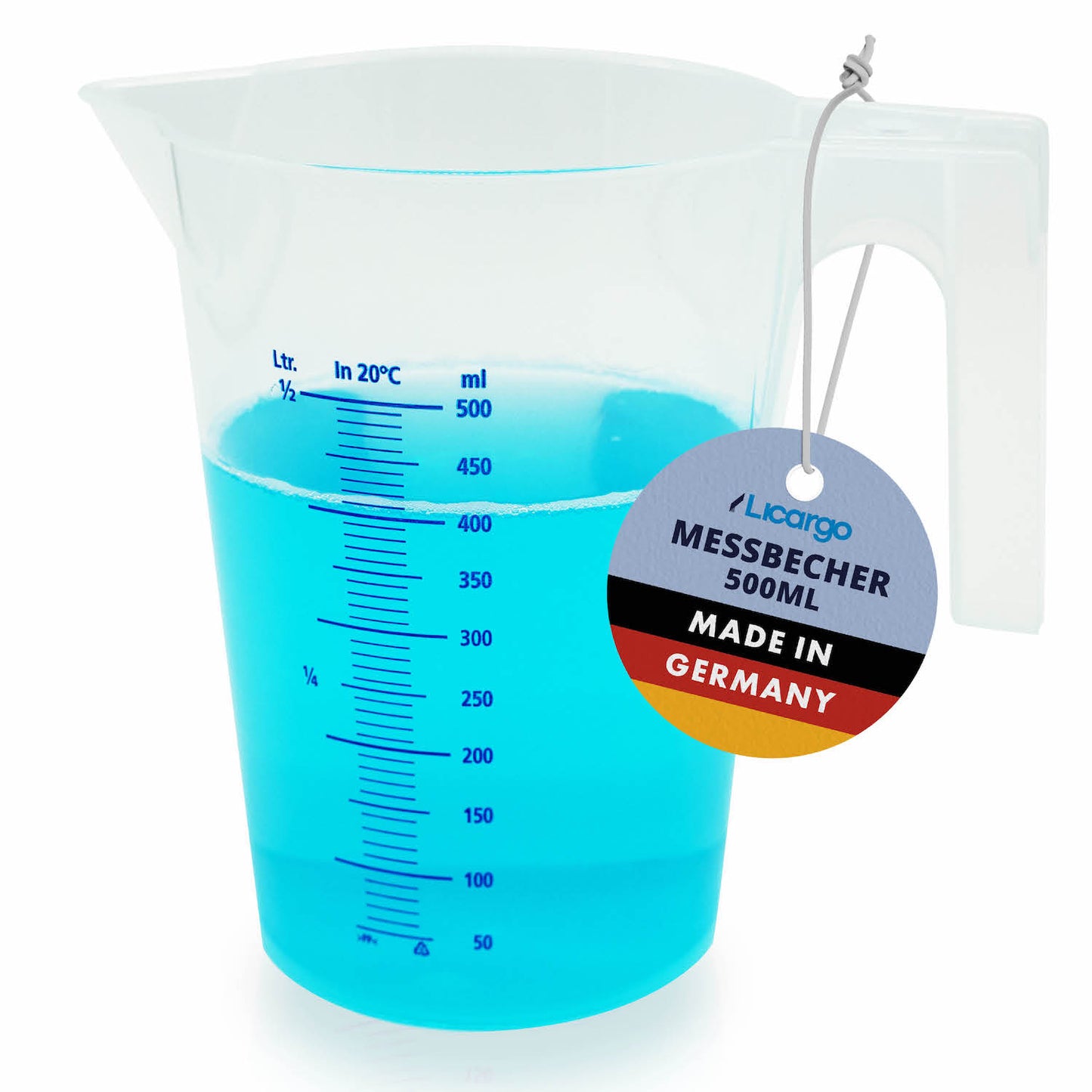 Messbecher Made in Germany=>Unserer Messbecher hat ein Volumen von 500 ml und verfügt über eine feine Skala für perfekte Ablesegenauigkeit.