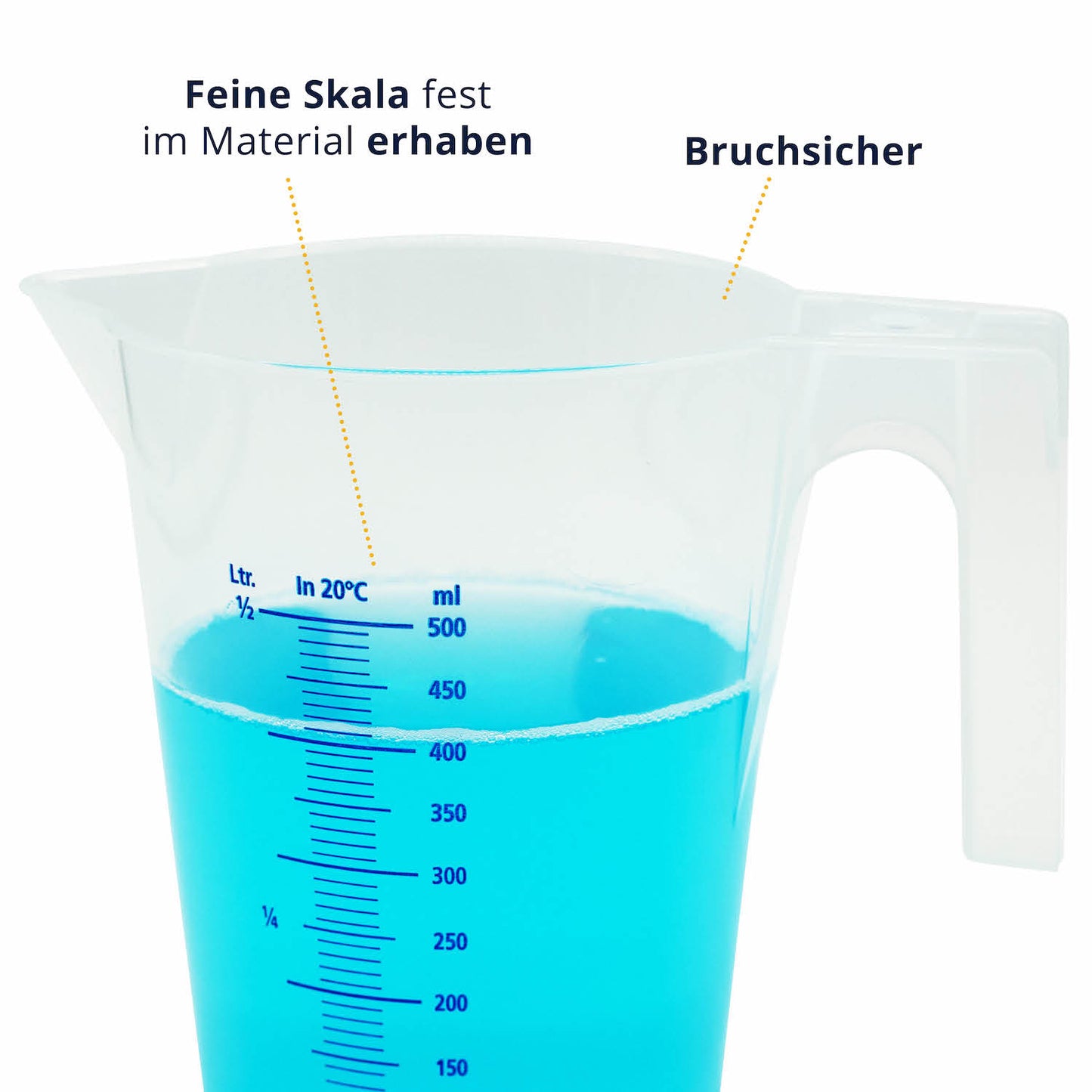 Perfekte Ablesegenauigkeit=>Die präzise und leicht lesbare Skala erlaubt eine exakte Dosierung aller Flüssigkeiten im Millimeterbereich.