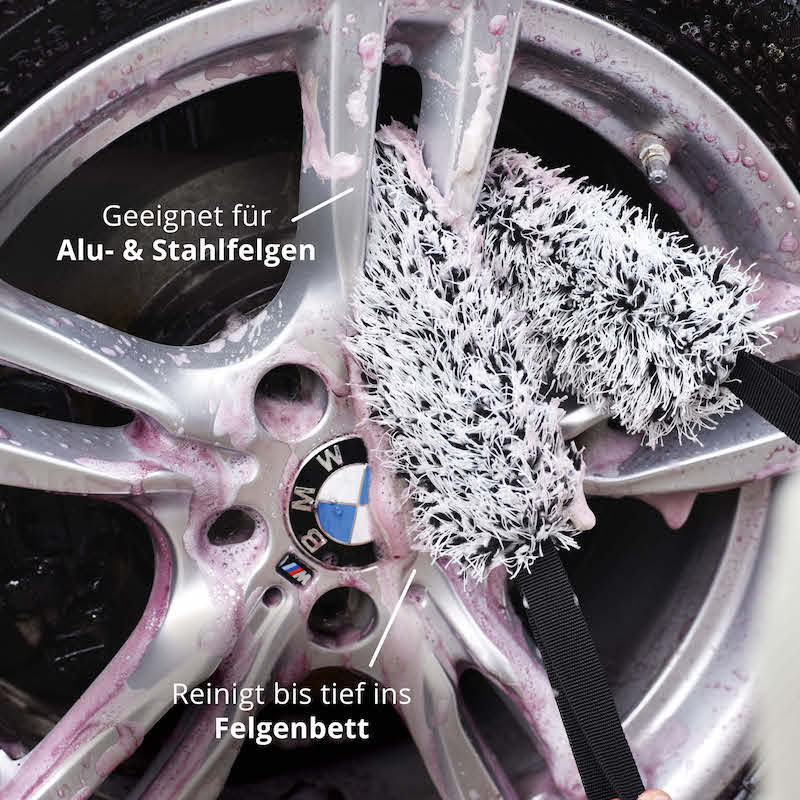 Flexibel & präzise=>Das ultra flexible Band passt sich mühelos den schmalen Zwischenräumen an und ermöglicht eine gründliche Reinigung, ohne die Felgen zu beschädigen.