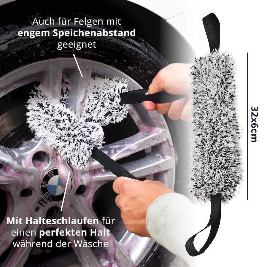 Optimal für enge Speichen=>Das Felgenputzband eignet sich besonders für Felgen mit vielen oder sehr engen Speichen. Die praktischen Halteschlaufen ermöglichen außerdem ein optimales Handling. 
