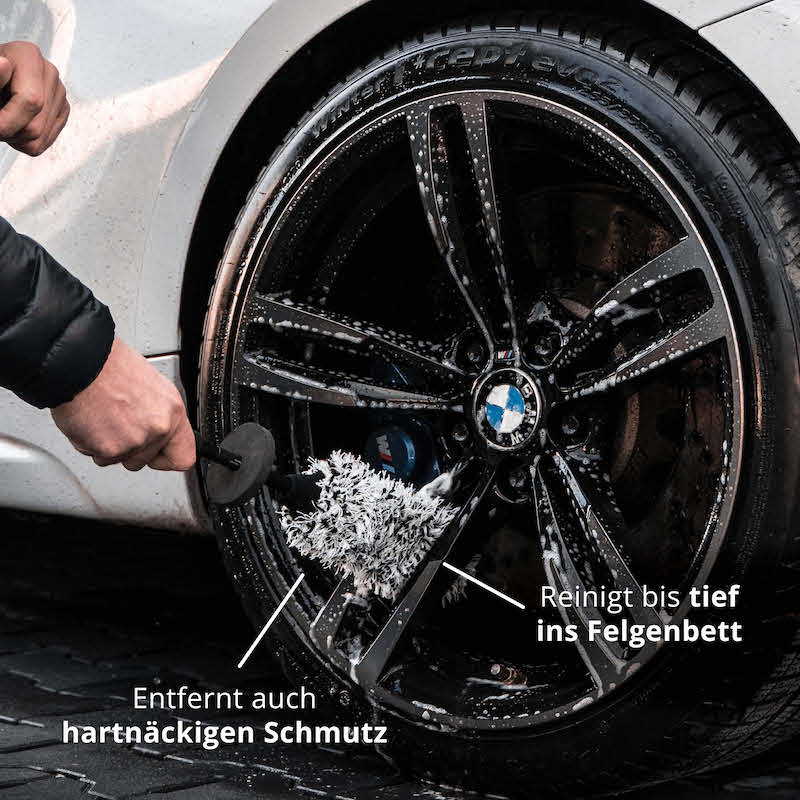 Passt in jede Speiche=>Mit unserer extra dünnen Felgenbürste gelangst Du in jeden Spalt und damit bis tief ins Felgenbett. So entfernst Du auch hartnäckigen Schmutz mühelos.