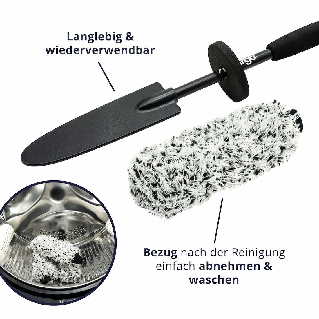 Abnehmbarer Bezug=>Nach der Reinigung kannst Du den Bezug einfach abziehen und bei 40°C in der Maschine waschen. Dein Langzeitpartner für die perfekte Felgenreinigung! 