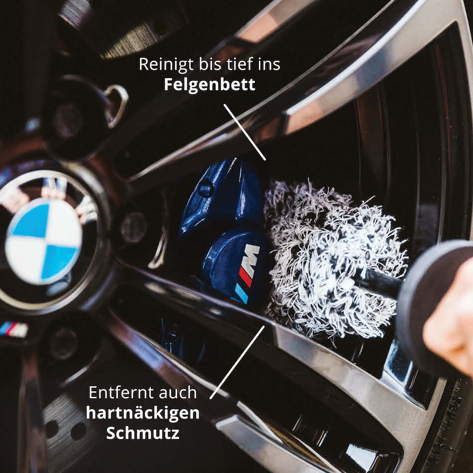 Passt in jede Speiche=>Mit unserer extra dünnen Felgenbürste gelangst Du in jeden Spalt und damit bis tief ins Felgenbett. So entfernst Du auch hartnäckigen Schmutz mühelos.