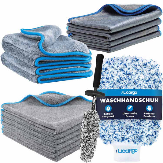 Perfekt ausgestattet=>Mit dem Licargo Mikrofaser Set Plus hast Du jedes Werkzeug parat, dass Du für eine erfolgreiche Autowäsche benötigst.