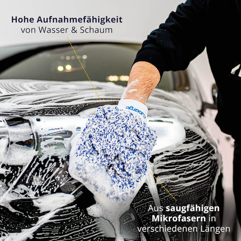 Extrem Saugstark=>Die ultra sanften Mikrofasern des Auto Waschhandschuh schließen Schmutzpartikel sicher ein und sorgen somit für eine schonende Reinigung.