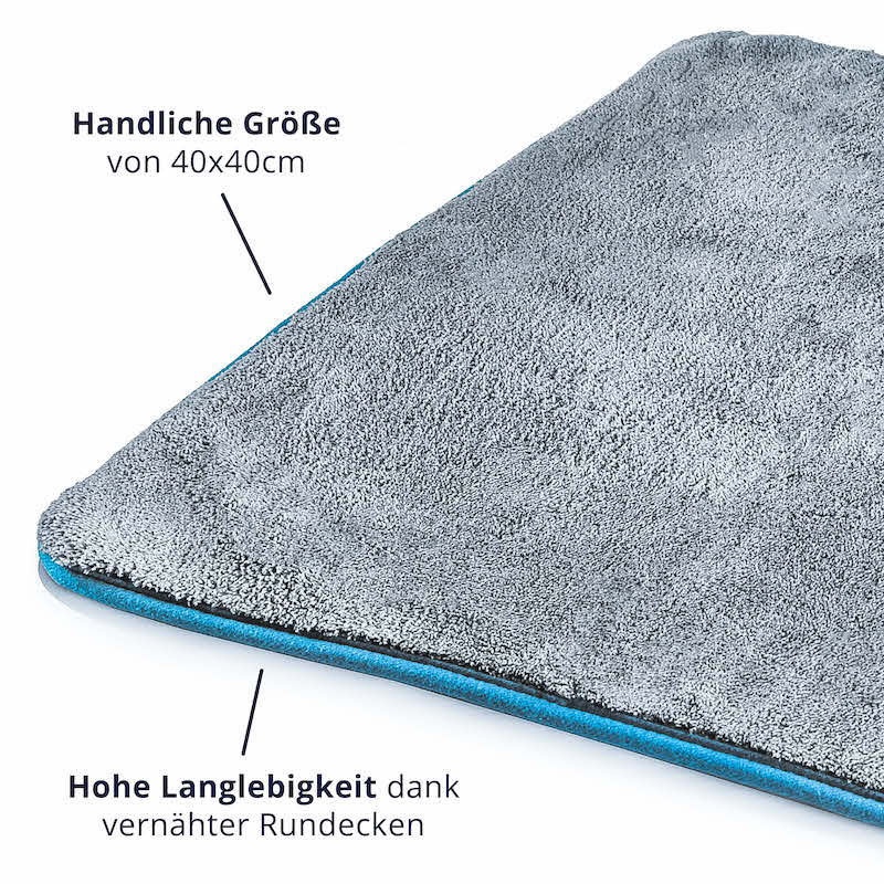 Optimales Handling=>Dank der handlichen Größe gleitet das Tuch optimal über den Lack und lässt sich gefaltet zum Auspolieren verwenden. Die vernähten Rundecken sorgen außerdem für eine hohe Langlebigkeit.