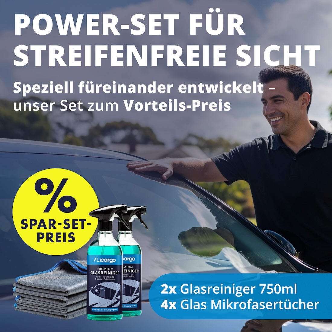 Scheiben-Pflege in Perfektion=>Reinigung auf neuem Level: Vier Glas-Tücher plus unser innovativer Glasreiniger – perfekt füreinander entwickelt und jetzt zum unschlagbaren Sparset-Preis.