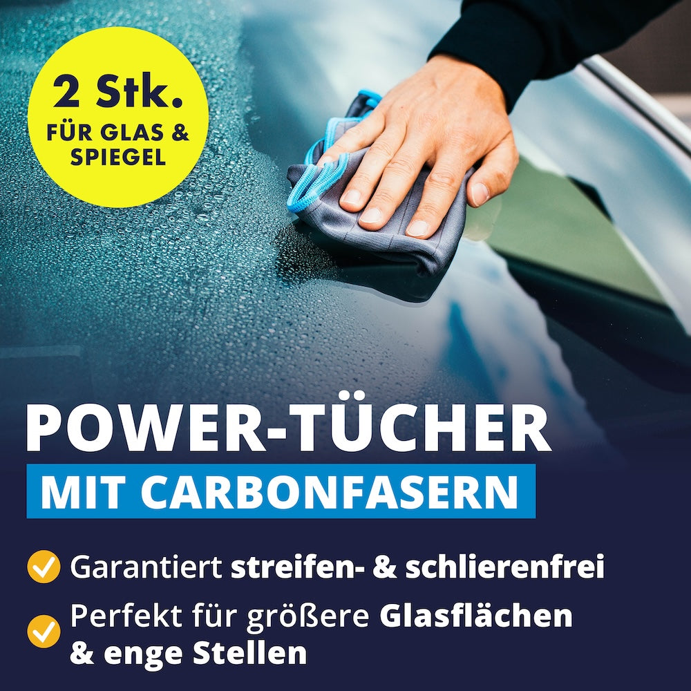 Streifenfreie Präzision=>Diese Power-Tücher gleiten stabil über jede Glasfläche und entfernen Rückstände in einem Zug. Dank Carbonstruktur erzielst du klare Sicht ohne ständiges Nachpolieren.