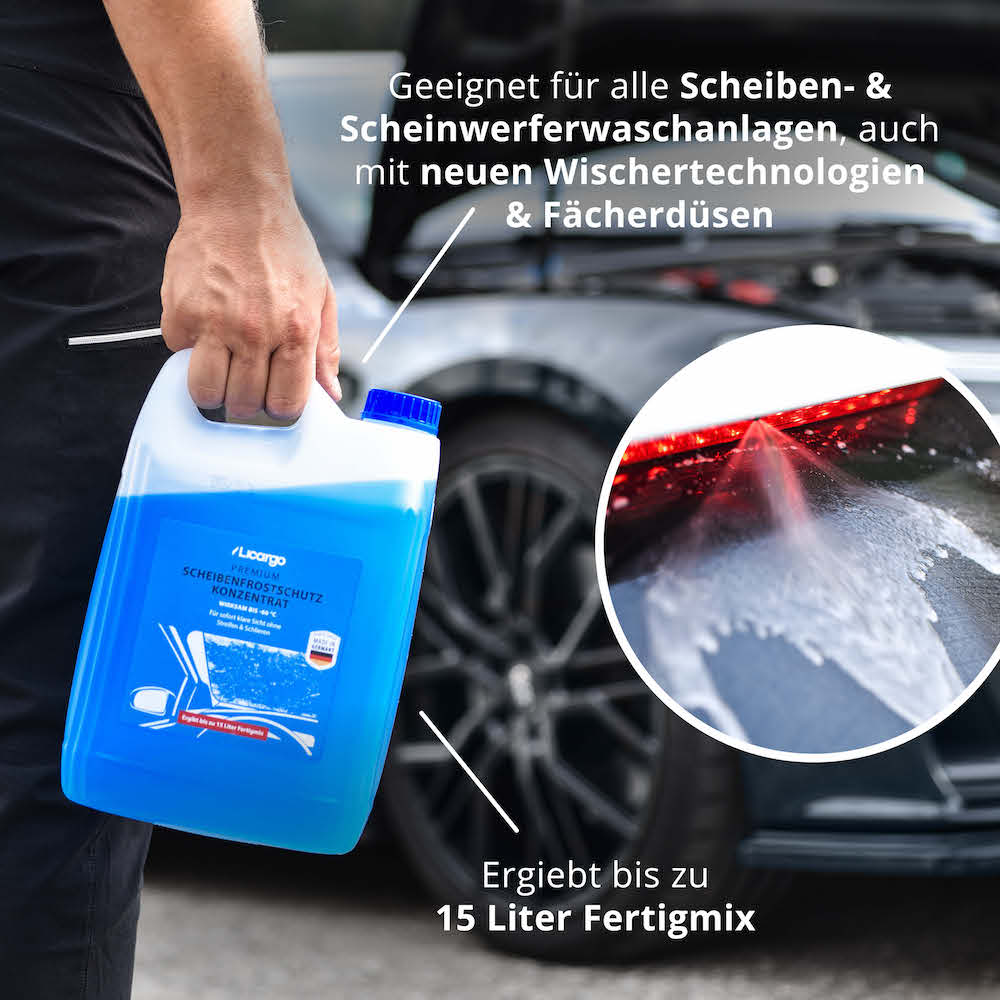 Universell einsetzbar=>Lieferumfang: 1x 5 Liter Scheibenfrostschutz Konzentrat für bis zu 15 Liter Fertigmix