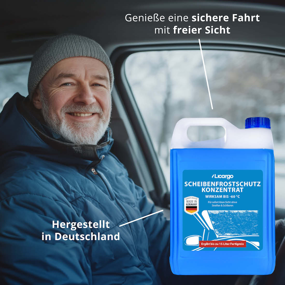 Maximale Sicherheit=>Unser Scheibenfrostschutz Konzentrat ist Deine zuverlässige Wahl, wenn es um maximale Sicherheit bei winterlichen Fahrten geht!