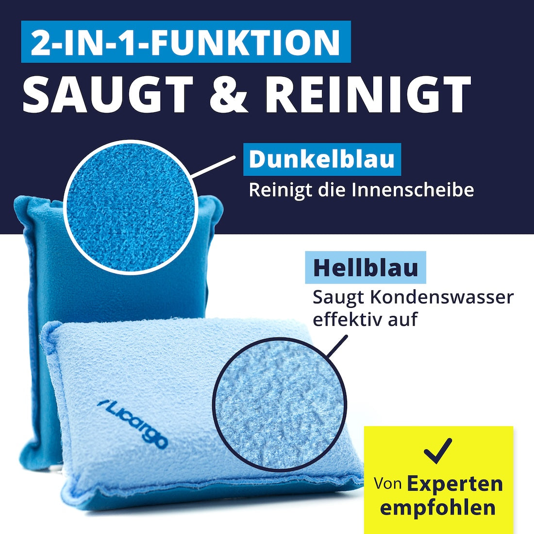 Zwei Seiten, doppelte Power=>Die innovative Faserstruktur ist ultra sanft und gleichzeitig unfassbar effektiv: Die dunkle Seite entfernt Schmutz, die helle saugt Kondenswasser maximal saugstark auf.