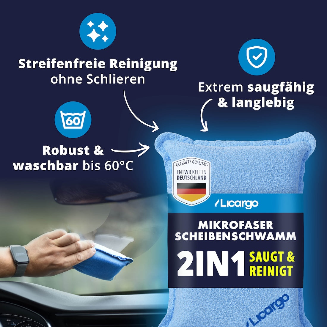 Premium-Qualität=>Das qualitative Design überzeugt mit extremer Saugkraft und robuster Verarbeitung. Waschbar bis 60° und dauerhaft einsetzbar – für klare Sicht und zuverlässige Leistung über lange Zeit.