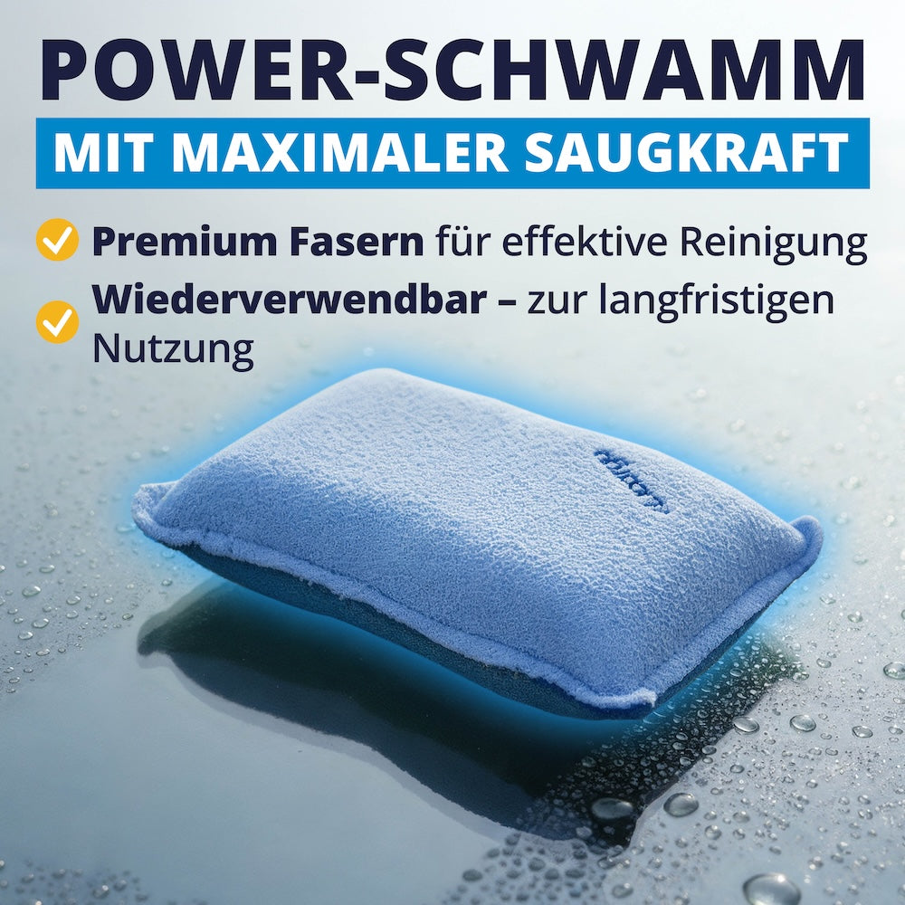Turbo-Saugkraft=>Der Schwamm zieht Feuchtigkeit extrem schnell von der Scheibe und bleibt dabei langlebig und wiederverwendbar – für klare Sicht bei jedem Wetter.