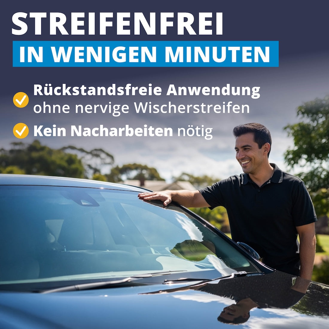 Schnell, einfach & effektiv=>Die spezielle Formel trocknet rückstandsfrei und sorgt in kürzester Zeit für eine makellos klare Scheibe – ganz ohne Nachpolieren.