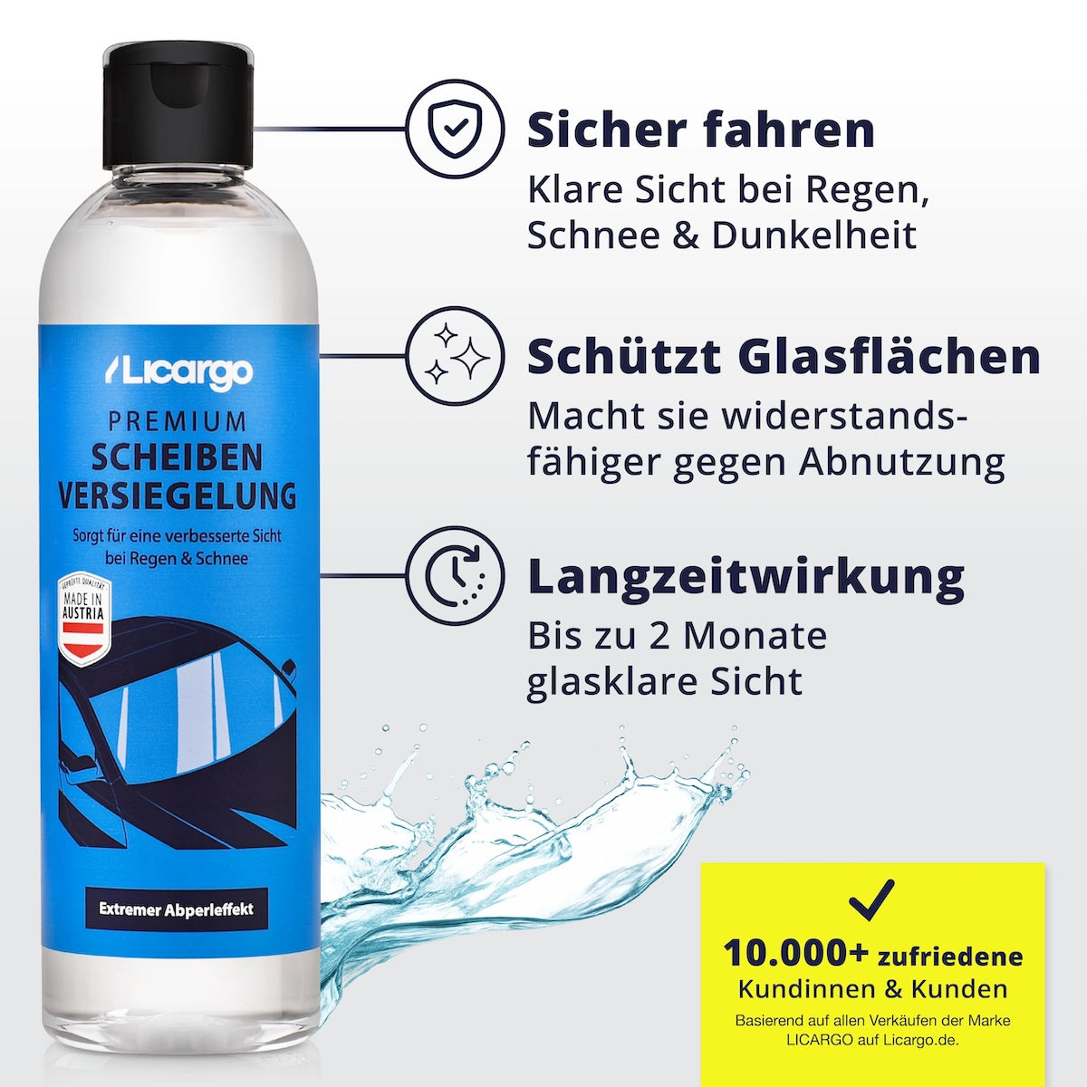 Schutzschild für die Scheibe=>Die Versiegelung stärkt die Glasoberfläche und macht sie langfristig widerstandsfähiger gegen Abnutzung, Umwelteinflüsse und hartnäckigen Schmutz.