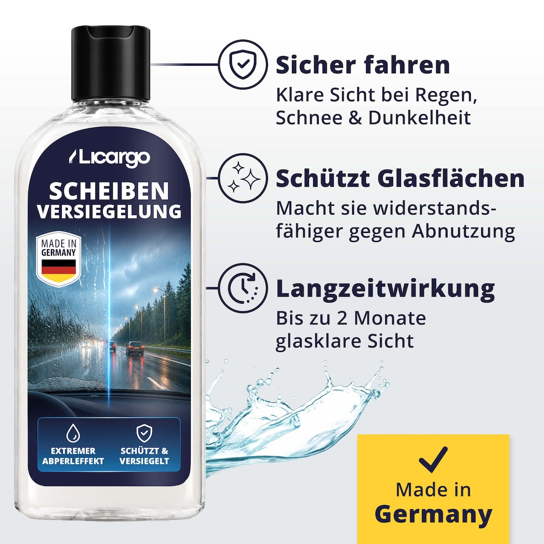 Langanhaltender Schutz=>Die revolutionäre HydroBlocker-Technologie bildet eine unsichtbare Barriere gegen Wasser und Schmutz. Für langanhaltend saubere Scheiben und eine unfassbar starke Abperl-Wirkung.