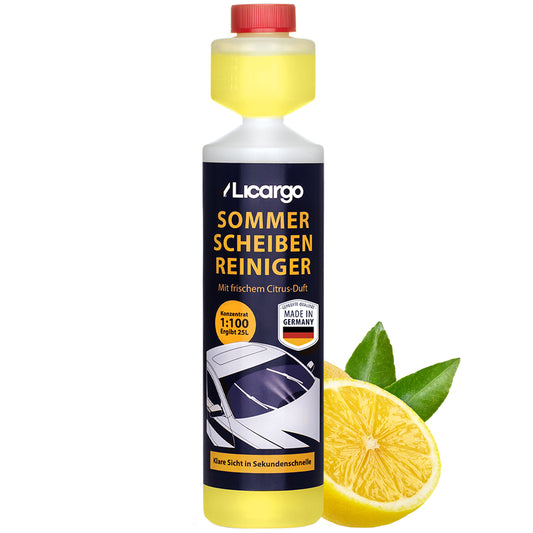 Kristallklare Scheiben=>Hinterlässt keine Flecken, sorgt für kristallklare Sicht mit frischem Citrus-Duft. Ideal für den Sommer.
