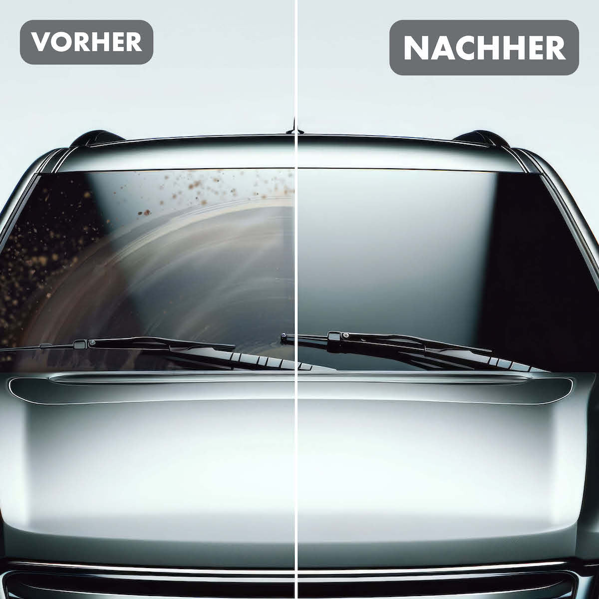 Vorher-Nachher-Effekt=>Überzeug Dich selbst von der Kraft unseres Sommerscheibenreiniger Konzentrats! Streifenfreie Scheiben waren nie einfacher.