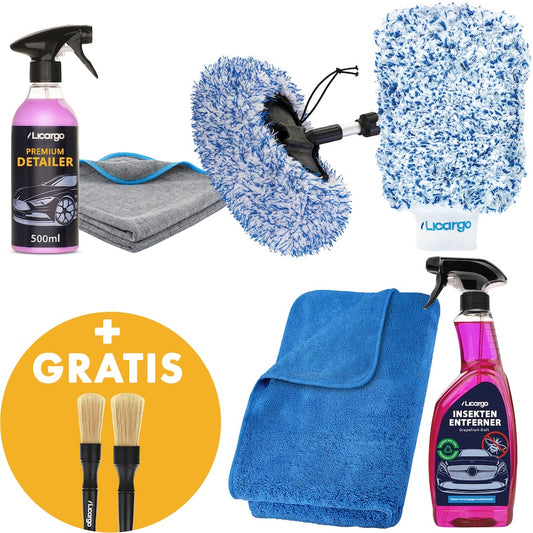 Perfekte Wäsche ohne Stress=>Das 4-in-1 Waschbox-Set liefert sofort sichtbaren Spiegelglanz. Schnelle Anwendung, komplett kratzerfrei und ideal für eine sichere, lackschonende Autowäsche ohne Rätselraten.