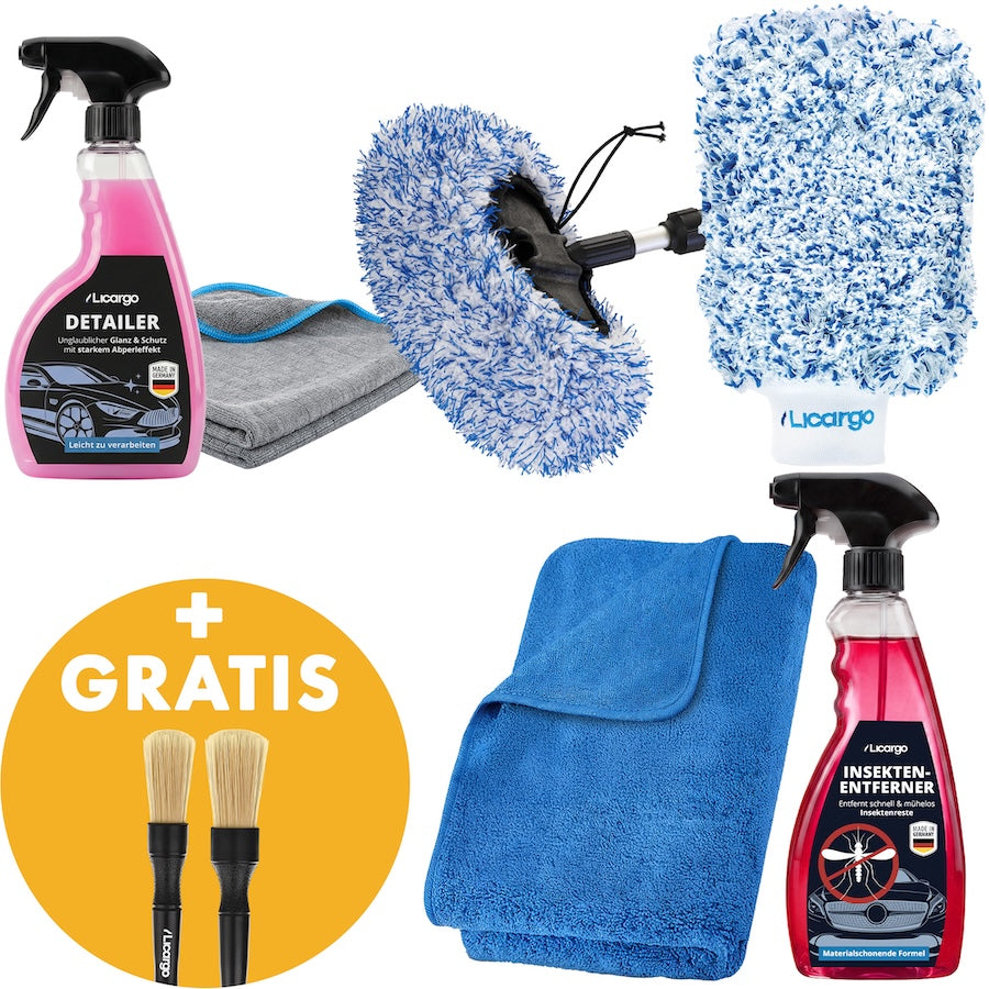 Perfekte Wäsche ohne Stress=>Das 4-in-1 Waschbox-Set liefert sofort sichtbaren Spiegelglanz. Schnelle Anwendung, komplett kratzerfrei und ideal für eine sichere, lackschonende Autowäsche ohne Rätselraten.