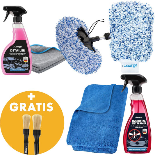 Perfekte Wäsche ohne Stress=>Das 4-in-1 Waschbox-Set liefert sofort sichtbaren Spiegelglanz. Schnelle Anwendung, komplett kratzerfrei und ideal für eine sichere, lackschonende Autowäsche ohne Rätselraten.