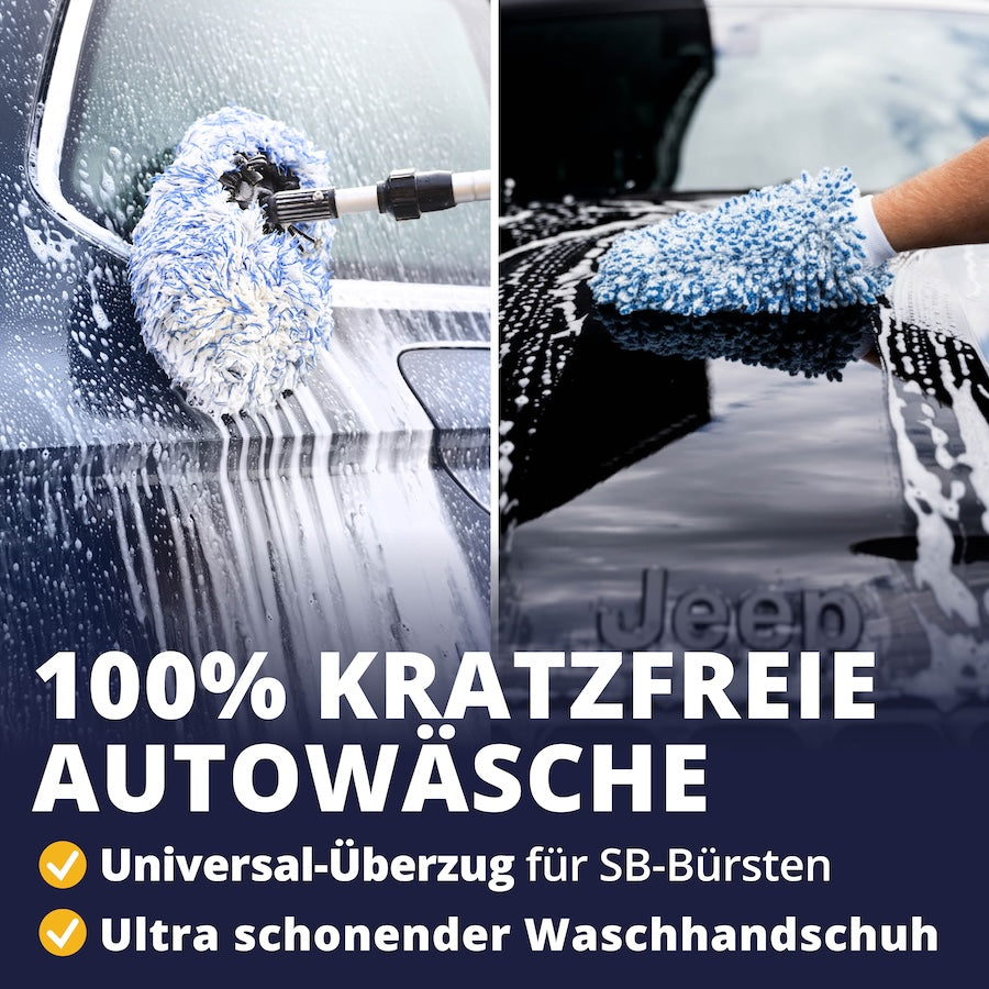 Ultimative Lack-Sicherheit=>Mit dem hochwertigen Überzug für SB-Bürsten und dem sanften Waschhandschuh reinigst du dein Auto mühelos, kratzerfrei und besonders schonend – jedes Mal.