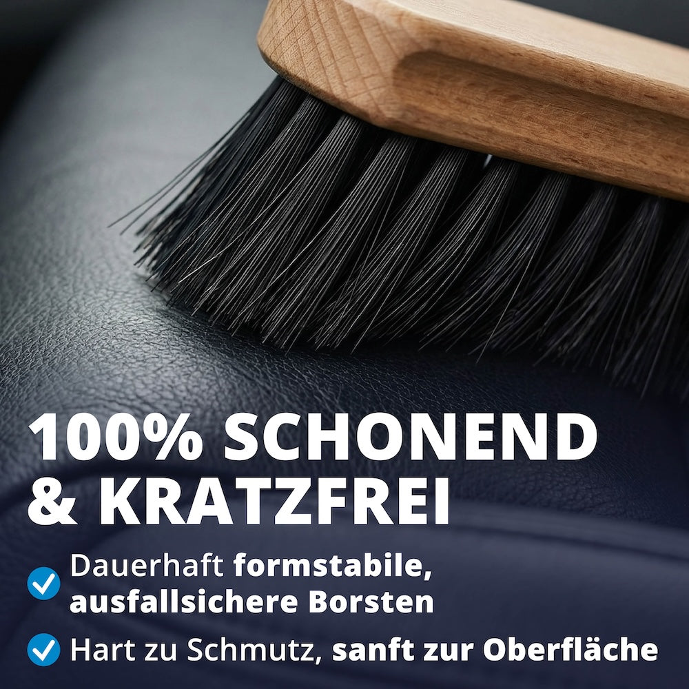 Reinigt, ohne zu beschädigen=>Die speziellen Borsten lösen Schmutz zuverlässig aus der Oberfläche, ohne diese zu beschädigen. Dadurch eignet sich die Bürste auch für empfindliche Materialien im Fahrzeuginnenraum.