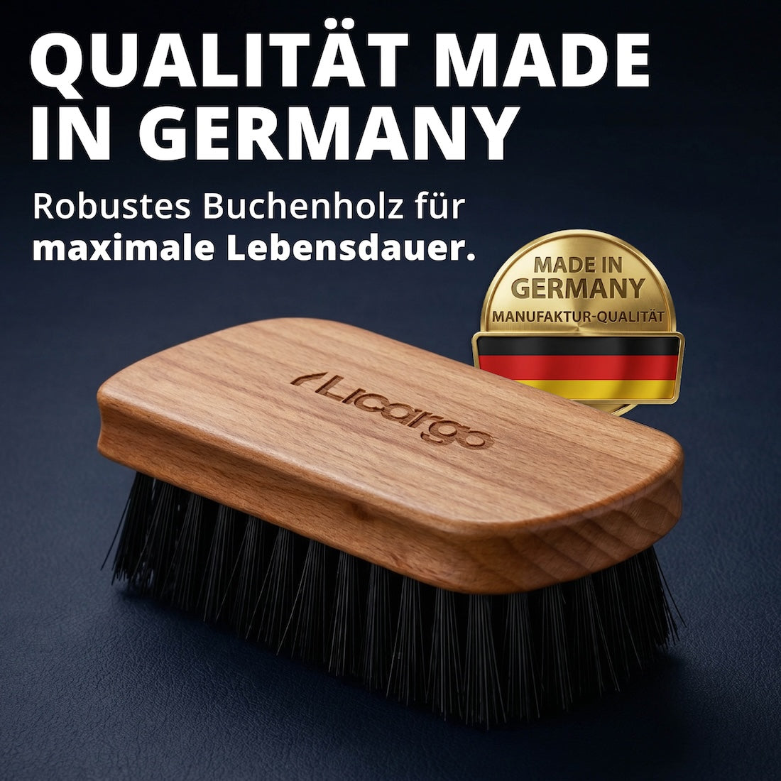 Hochwertige Materialien=>Der robuste Holzkörper sorgt für Stabilität und eine langlebige Nutzung. In Kombination mit den widerstandsfähigen Borsten bleibt die Bürste auch bei häufiger Anwendung formstabil.