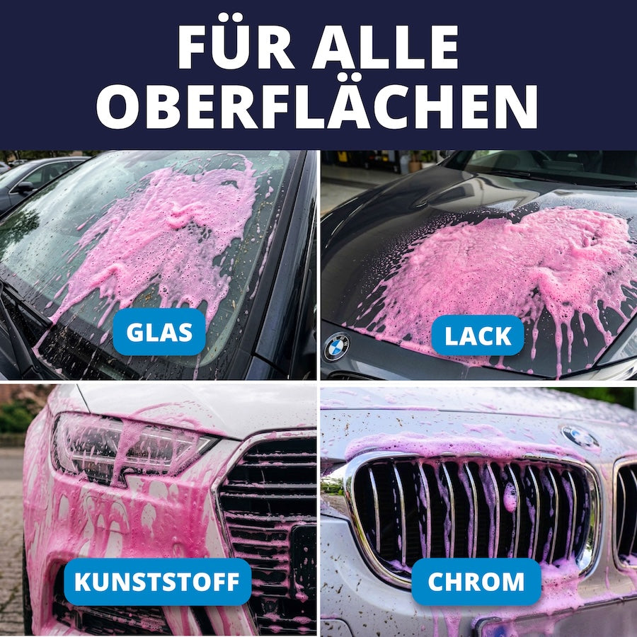 Ein Reiniger, alle Flächen=>Ob Glas, Lack, Kunststoff oder Chrom – ein Produkt für die ganze Fahrzeugfront. So sparst du dir mehrere Spezialreiniger.