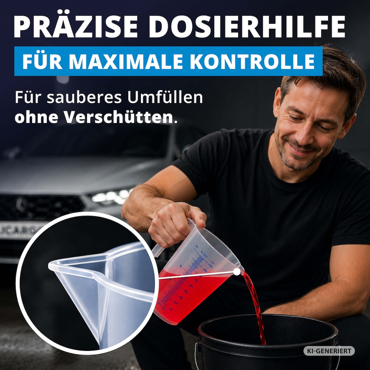 Kontrolliert eingießen=>Die präzise Ausgusstülle ermöglicht ein sauberes Umfüllen ohne unnötiges Verschütten. So dosierst du Flüssigkeiten sicher und mit voller Kontrolle.