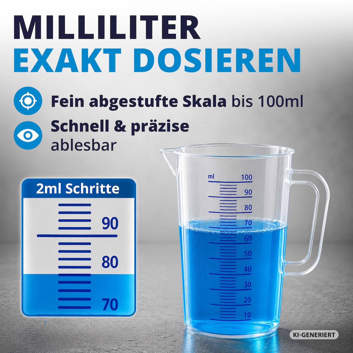 Exakt ablesen=>Die kontrastreiche Milliliter-Skala ermöglicht ein schnelles und präzises Ablesen. Ideal für alle, die Wert auf exakte Mischverhältnisse legen.