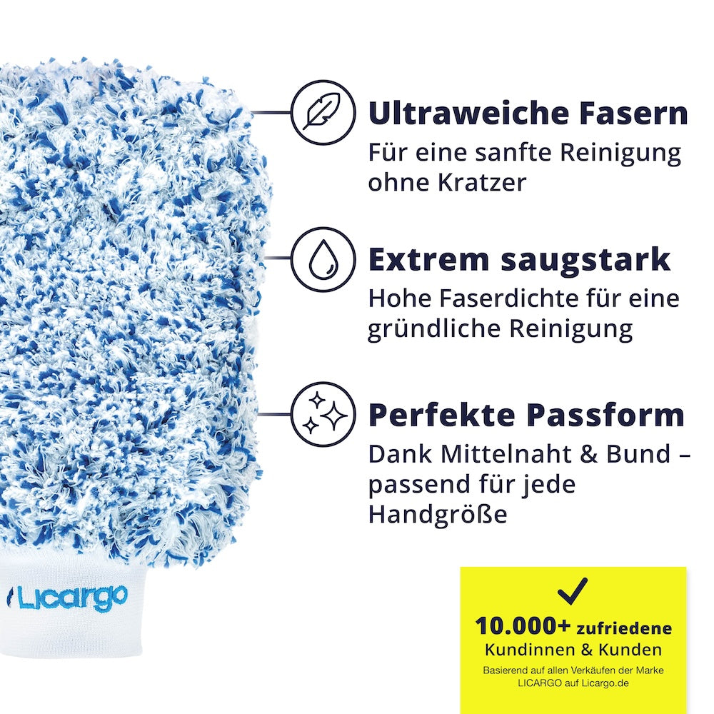 Perfekter Halt beim Waschen=>Dank der innovativen Mittelnaht sitzt dieser Handschuh wie angegossen. Die extrem dichte Faserstruktur nimmt maximal viel Wasser auf für eine effiziente, spielend leichte Handwäsche.