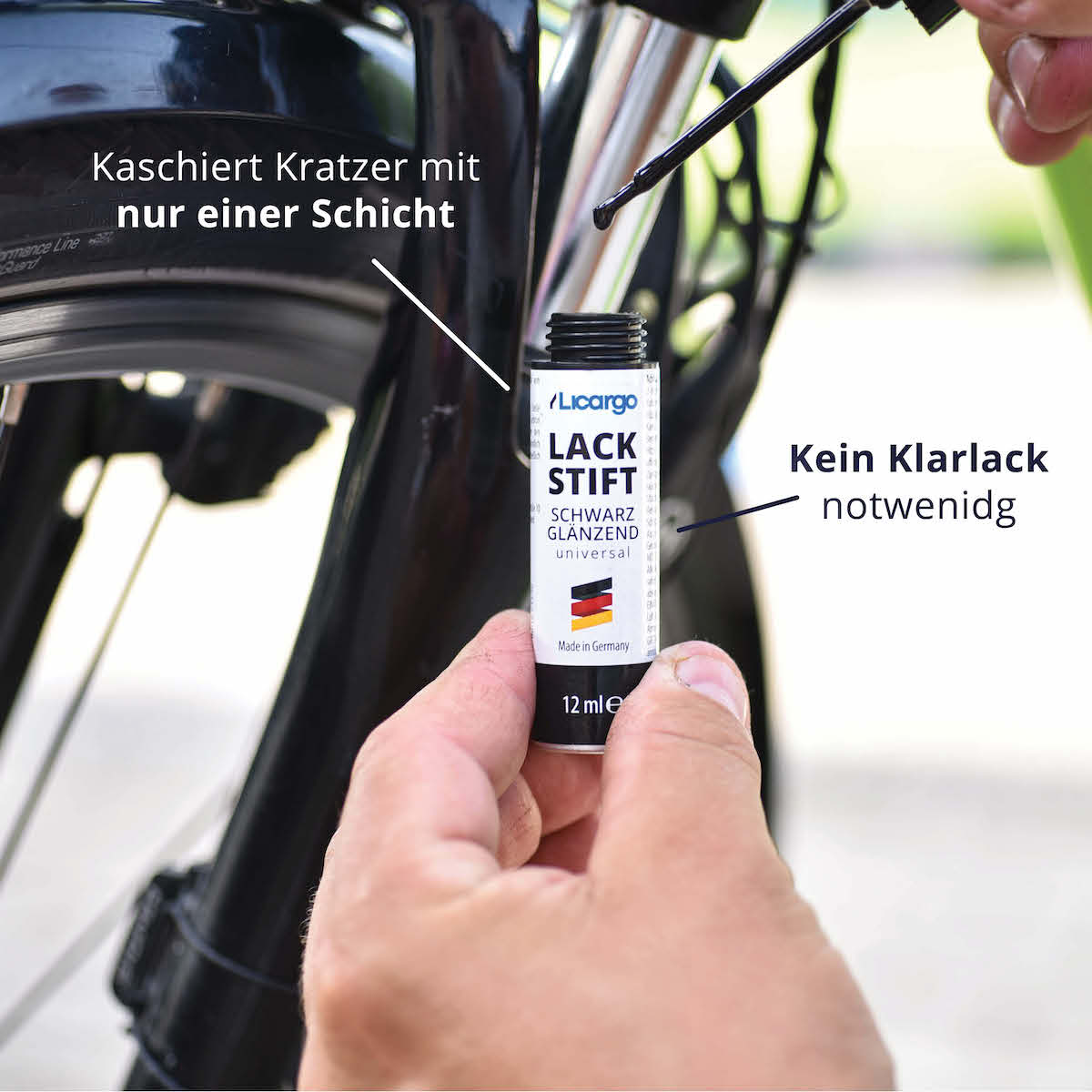 1-Schicht-Lack=>Eine Schicht genügt, um Kratzer vollständig abzudecken. Es wird außerdem kein Klarlack benötigt.