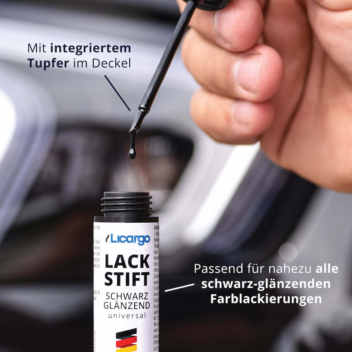Integrierter Tupfer=>Für eine mühelose Anwendung ist im Deckel ein Tupfer integriert, mit dem selbst kleinste Stellen präzise behandelt werden können.